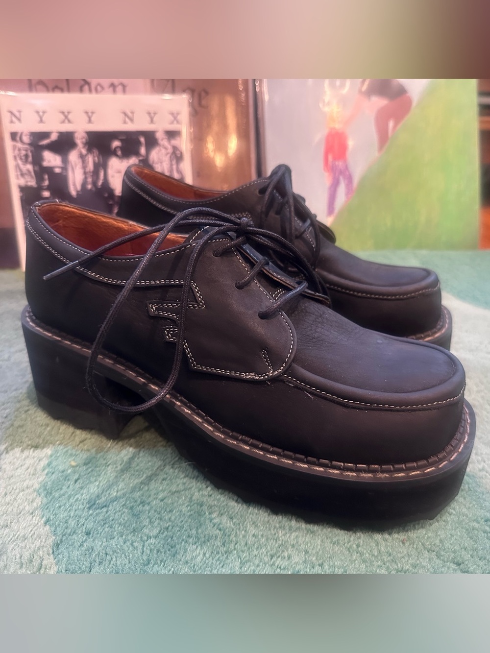 Fluevog VINTAGE 90s EXCELLENT F-Shoe Hi black leather contrast stitch lace-up-10